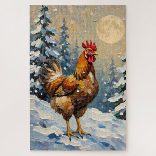 Vintage-Huhn im schneebedeckten Weihnachtswunderla Puzzle
