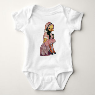 Vintage-Huhn in einem hübschen rosa Kleid Baby Strampler