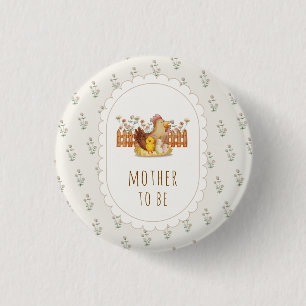 Vintage-Hühnchen-Blumen-Baby-Shower für werdende M Button