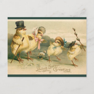 Vintage-Hühnchen-Familie-Oster-Sonntagsspaziergang Postkarte