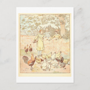 Vintage-"Hühner füttern"-Illustration Postkarte