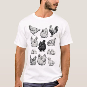 Vintage-Hühner-Illustrationsset vom Bauernhof T-Shirt