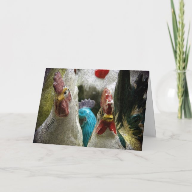 Vintage Hühner im Antiquitätenladen Karte (Vorderseite)