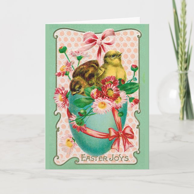 Vintage Hühner mit Ostereier Gruß Feiertagskarte (Vorderseite)