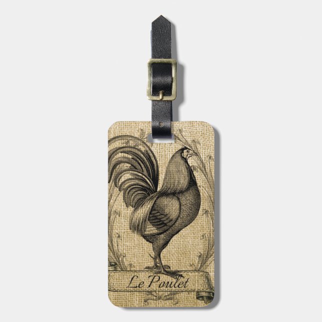 Vintage Hühnerburlap Gepäckanhänger (Vorderseite vertikal)