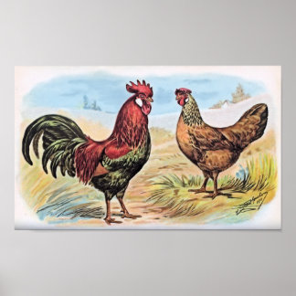 Vintage Hühnerdruckliste und Henne Poster