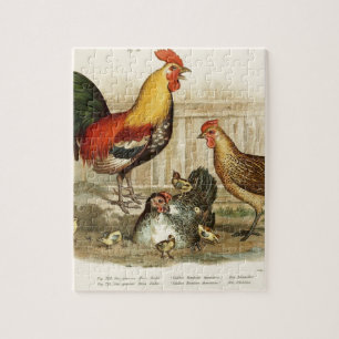 Vintage-Hühnerfamilien-Illustration Puzzle