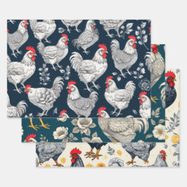 Vintage Hühnerillustration Geschenkpapier Set