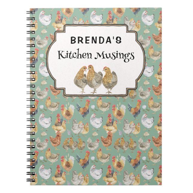 Vintage Hühnermuster - individuelles Notebook Notizblock (Vorderseite)