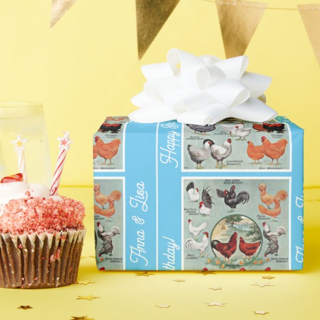 Vintage Hühnerrassen Muster Geburtstag Geschenkpapier (Geburtstagsparty)