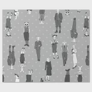 vintage humanoid anthropomorphe Tiermenschen Geschenkpapier