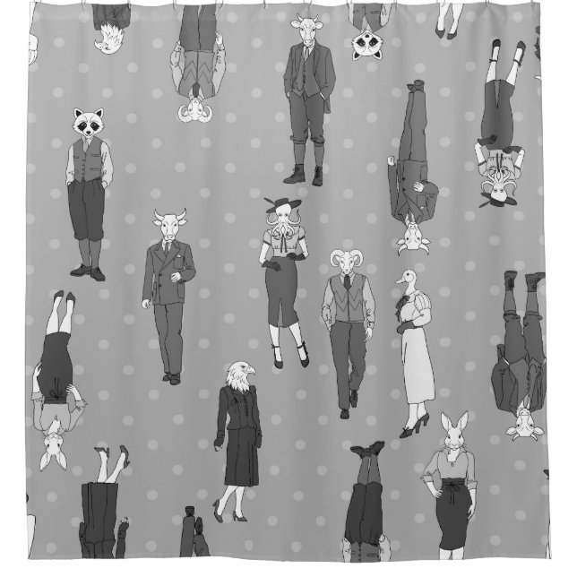 Vintage humanoide anthropomorphe Tiere Duschvorhang (Vorderseite)