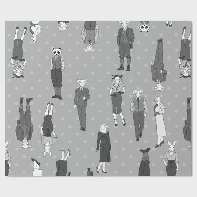 Vintage humanoide anthropomorphe Tiere Geschenkpapier (Flach)