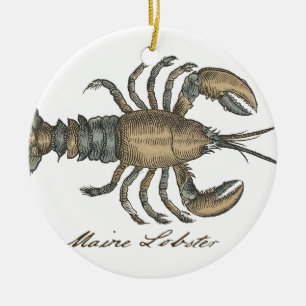 Vintage-Hummer-Illustration: Küsten-Damaskus Keramikornament
