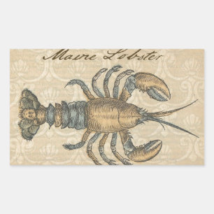 Vintage-Hummer-Illustration: Küsten-Damaskus Rechteckiger Aufkleber