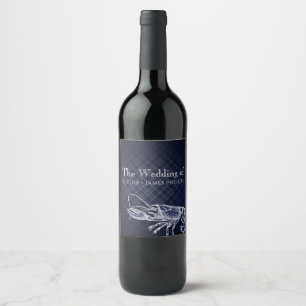 Vintage-Hummer-Navyblau-elegante Weinlabels Weinetikett