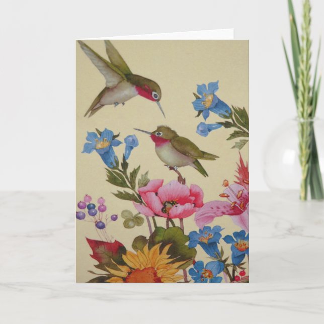 Vintage Hummingbird Friends Wilde Blume Karte (Vorderseite)
