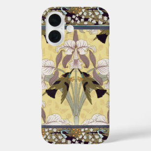 Vintage Hummingbird-Orchidee Art Nouveau-Muster iPhone 16 Hülle