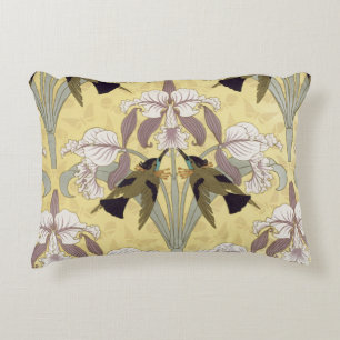 Vintage Hummingbird-Orchidee Art Nouveau-Muster Dekokissen