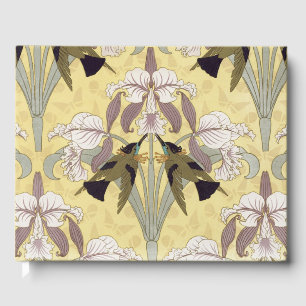 Vintage Hummingbird-Orchidee Art Nouveau-Muster Gästebuch