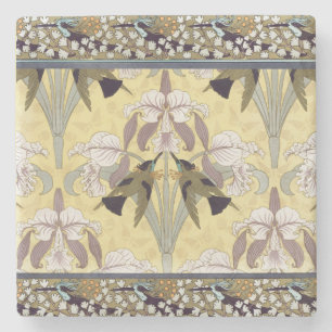 Vintage Hummingbird-Orchidee Art Nouveau-Muster Steinuntersetzer