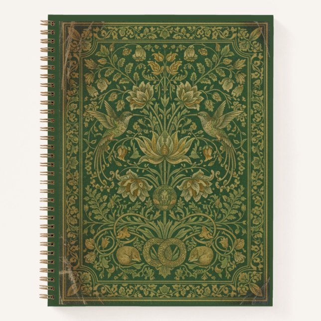 Vintage Hummingbird & Sleeping Fox Floral Journal Notizbuch (Vorderseite)