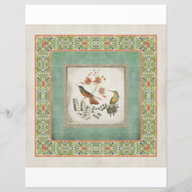 Vintage Hummingbirds Chinoiserie Asiatisches Blume (Vorderseite)