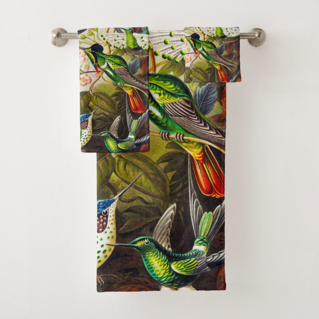 Vintage Hummingbirds von Ernst Haeckel Badhandtuch Set (Insitu)
