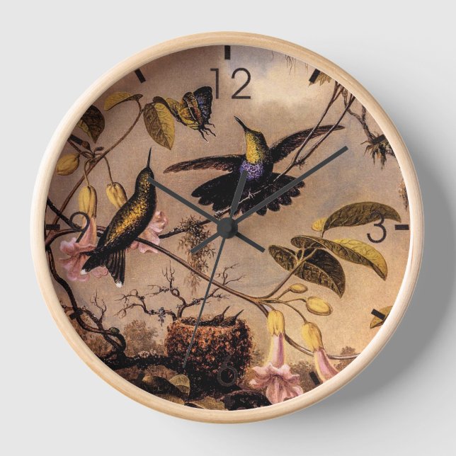 Vintage Hummingvögel und Schmetterling Uhr (Vorderseite)