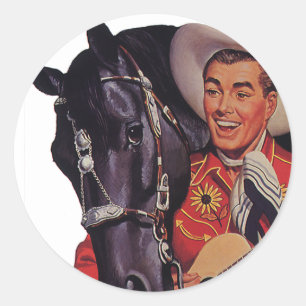 Vintage Humor, Cowboy singt Musik für sein Pferd Runder Aufkleber