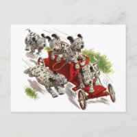 Vintage Humor Cute Dalmatian Puppy Dogs Fire Truck