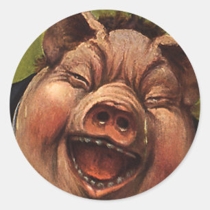 Vintage Humor, lustiger viktorianischer Schwein la Runder Aufkleber