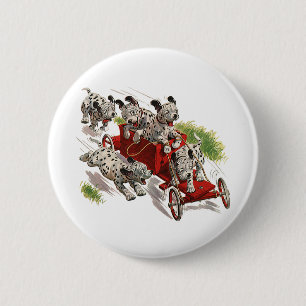 Vintage Humor Süße Dalmatiner Welpen Feuerwehrauto Button