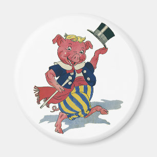 Vintage Humor, süßes glückliches tanzendes Schwein Magnet