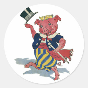 Vintage Humor, süßes glückliches tanzendes Schwein Runder Aufkleber