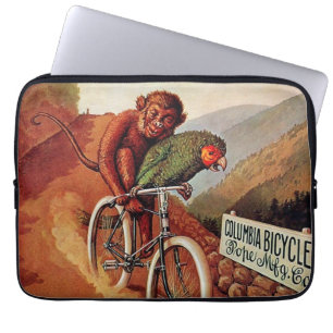 Vintage humorvolle Affe-Papageien-Fahrrad-Fahrt Laptopschutzhülle