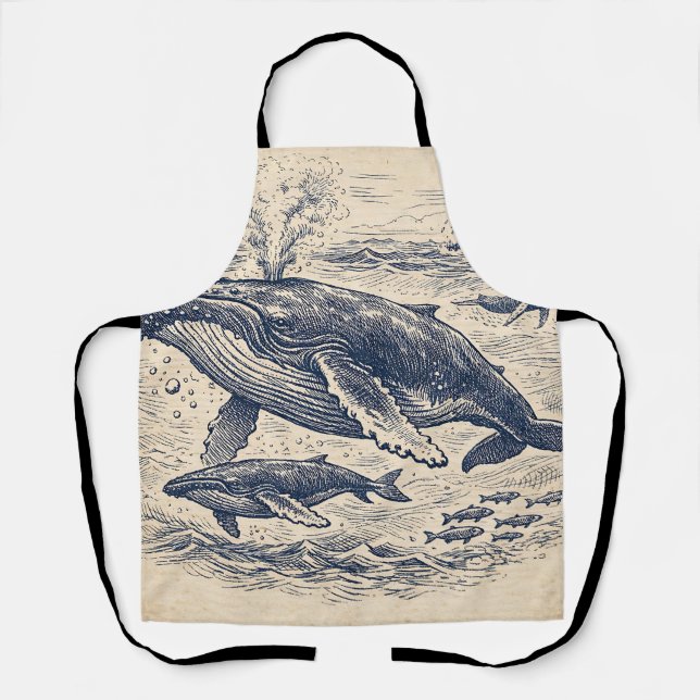 Vintage Humpback Whale Pod Engraving Schürze (Vorderseite)