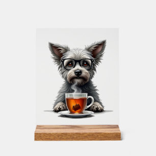 Vintage-Hund hält Tee mit Brille Retro-Haustier-Il Acrylschild