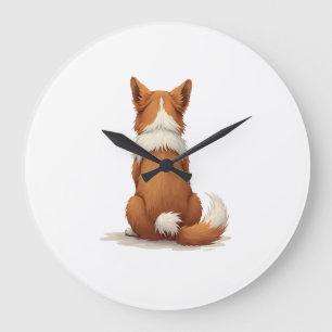 Vintage-Hund-Illustration Rückansicht auf weißem H Große Wanduhr