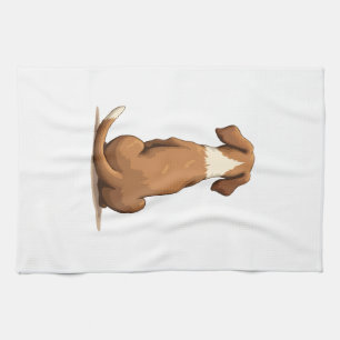 Vintage-Hund-Illustration von hinten, braun und we Geschirrtuch