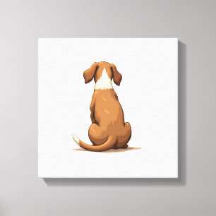 Vintage-Hund-Illustration von hinten, braun und we Leinwanddruck