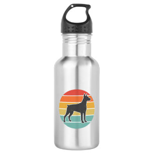 Vintage-Hund-Sonnenuntergangs-Silhouette-Vektordes Edelstahlflasche