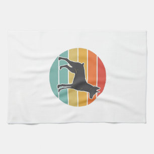 Vintage-Hund-Sonnenuntergangs-Silhouette-Vektordes Geschirrtuch