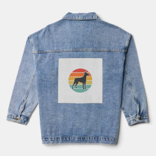 Vintage-Hund-Sonnenuntergangs-Silhouette-Vektordes Jeansjacke