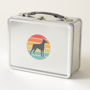 Vintage-Hund-Sonnenuntergangs-Silhouette-Vektordes Metall Brotdose