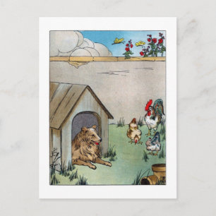 Vintage Hund und Hühner Postkarte