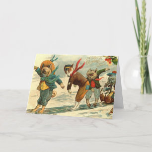 Vintage Hunde Feiertagskarte