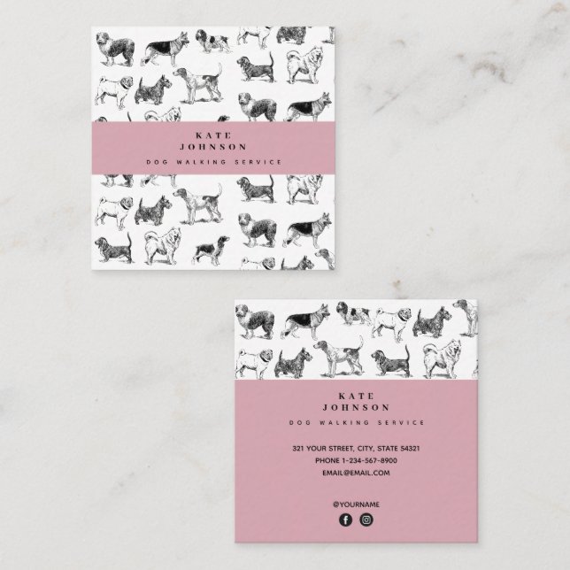 Vintage Hunde Hunde Walker wachsen Quadratische Visitenkarte (Vorne/Hinten)