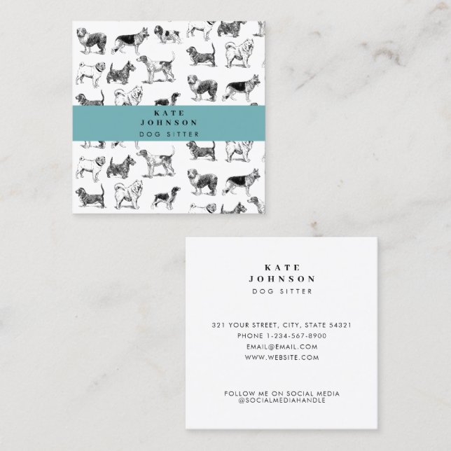 Vintage Hunde Hundetrainerin Quadratische Visitenkarte (Vorne/Hinten)