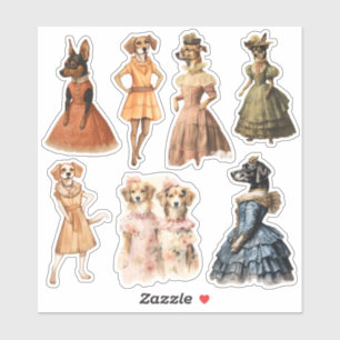 Vintage Hunde in antiken Kleidungszeitschriften Aufkleber